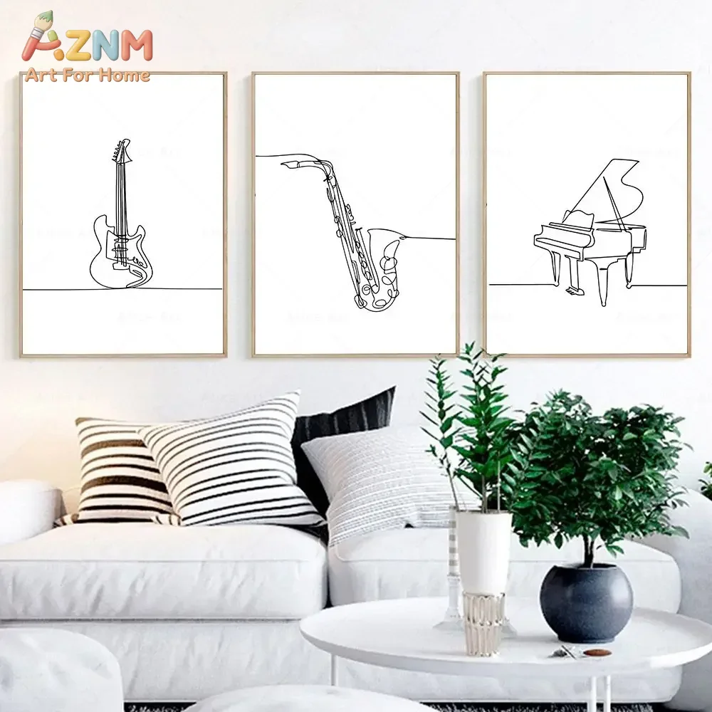 Musical Instrument In Drawing - AZNM 미니멀리스트 원 라인 아트 악기