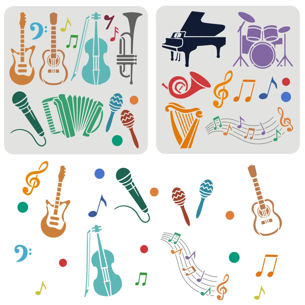 Musical Instrument In Drawing - 재사용 가능한 음악 드로잉 악기 스텐실