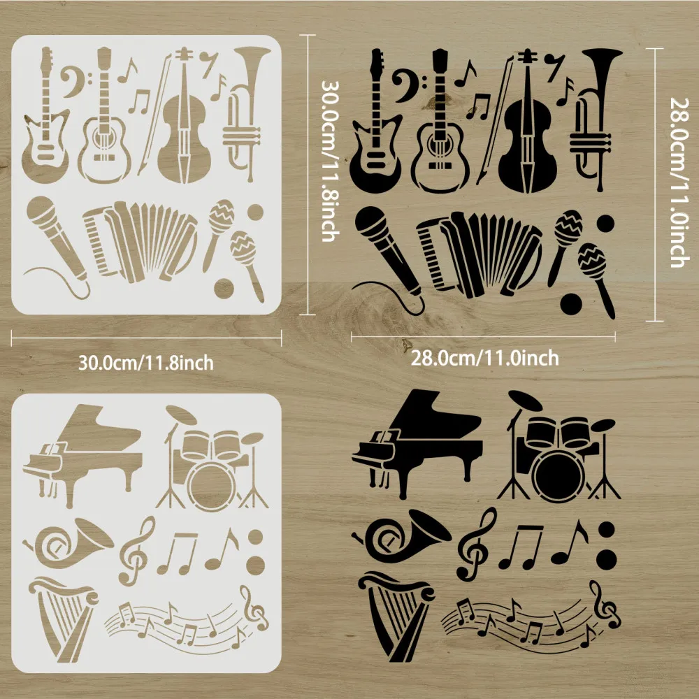 재사용 가능한 음악 드로잉 악기 스텐실 2 개, 록 밴 - Musical Instrument In Drawing 리뷰 및 가격